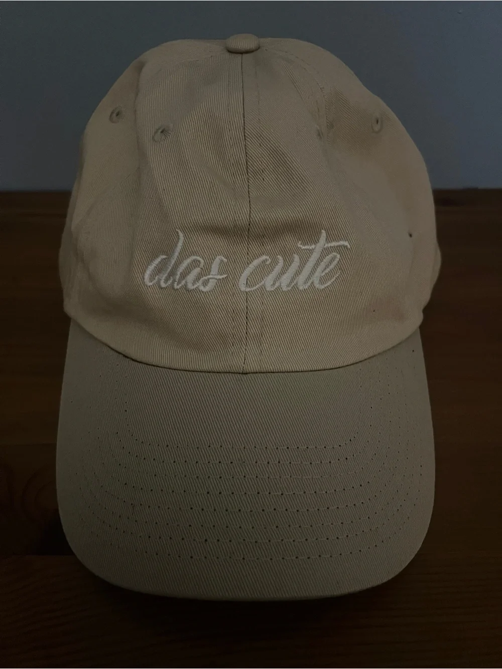 Women’s  Beige 'das cute' Embroidered Baseball Cap- New